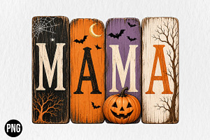 Mama Halloween Rustic Wooden PNG, a Seasonal Illustration by CraftArtStudio