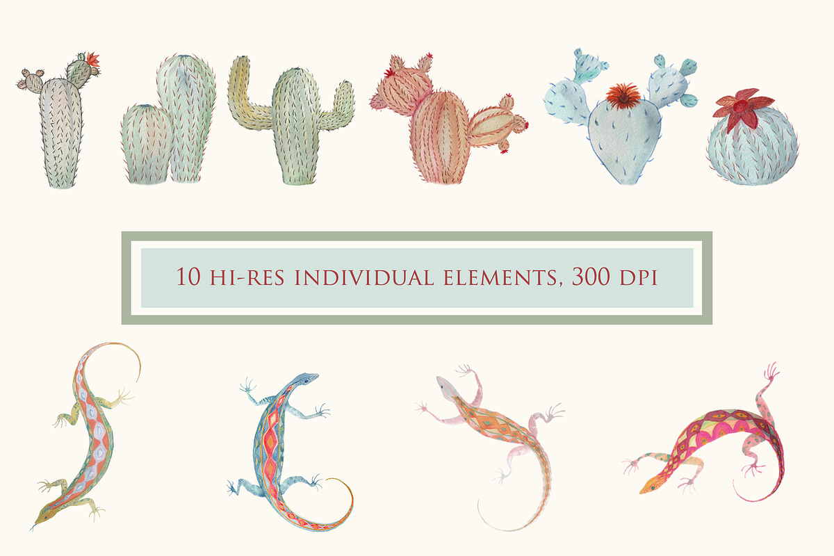 Watercolor Cactus Seamless Patterns, an Illustration by ColorfulNest (Photo 6 of 7)
