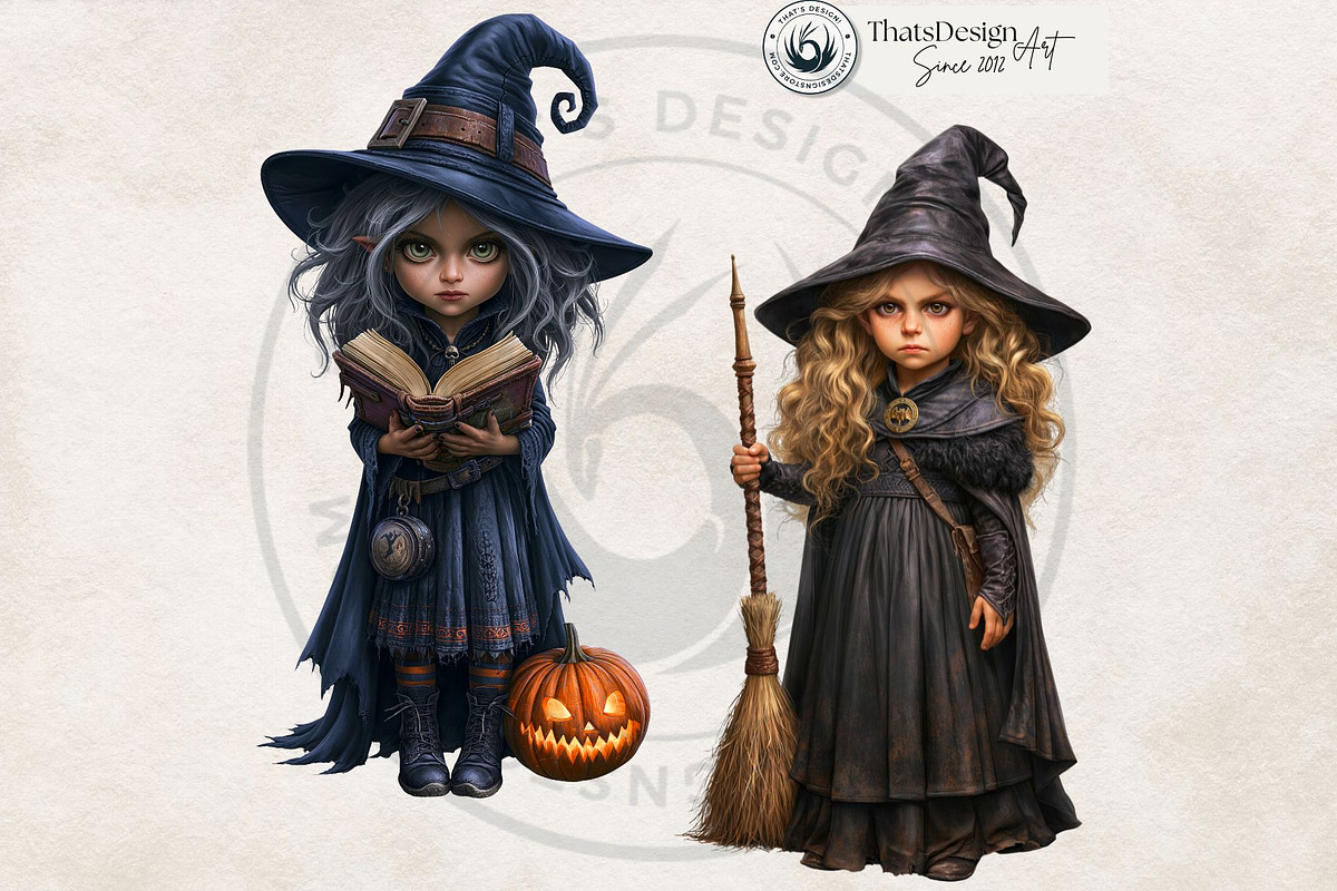 Halloween Little witches Cliparts, a Seasonal Illustration by ThatsDesignArt (Photo 16 of 17)