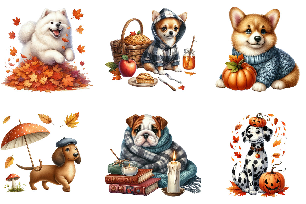 Watercolor Autumn Dog Clipart, a Seasonal Illustration by DreamArtGraphic (Photo 3 of 4)