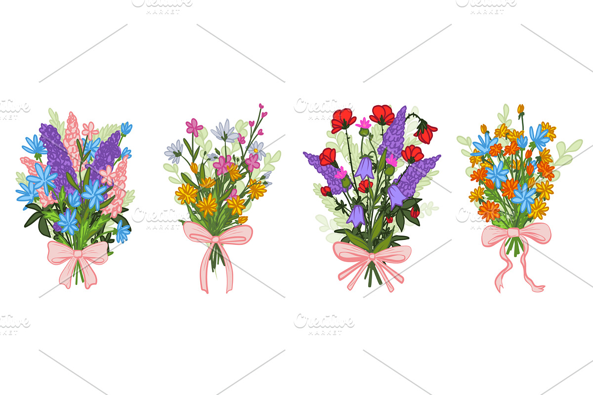 Summer bouquets set with wildflowers, an Object Illustration by art PVP - market