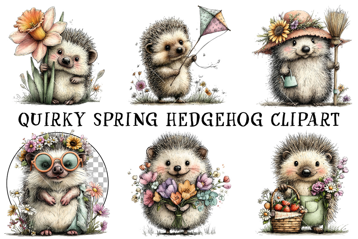 Quirky Spring Hedgehog Clipart, an Illustration by OK Design (Photo 2 of 6)