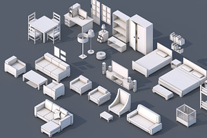 100 Low Poly Furniture Pack 4 In 1