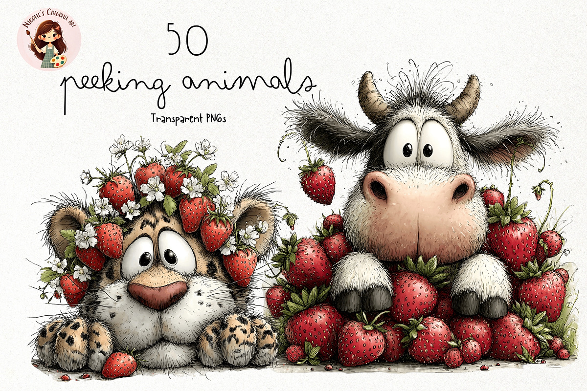 Peeking Animals Watercolor Clipart, an Animal Illustration by Nicolle's Colorful Art (Photo 1 of 5)