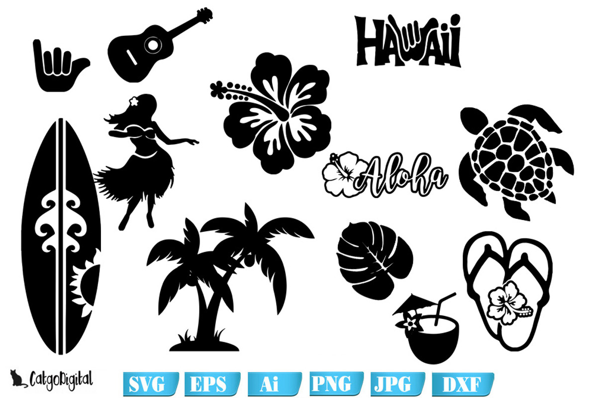 Hawaiian Clipart Aloha Silhouettes, an Illustration by CatgoDigital
