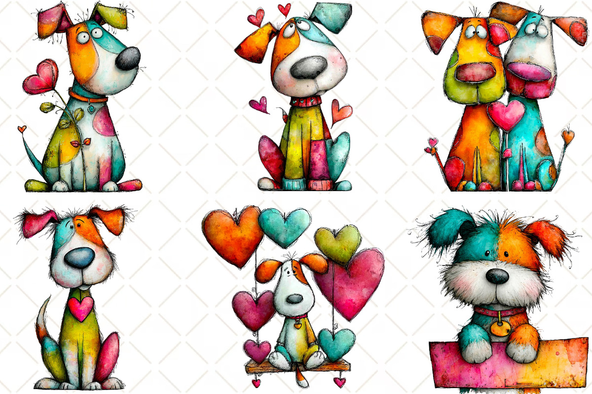 Quirky Valentine Dogs Clipart, an Animal Illustration by Black Bird Studio (Photo 3 of 6)