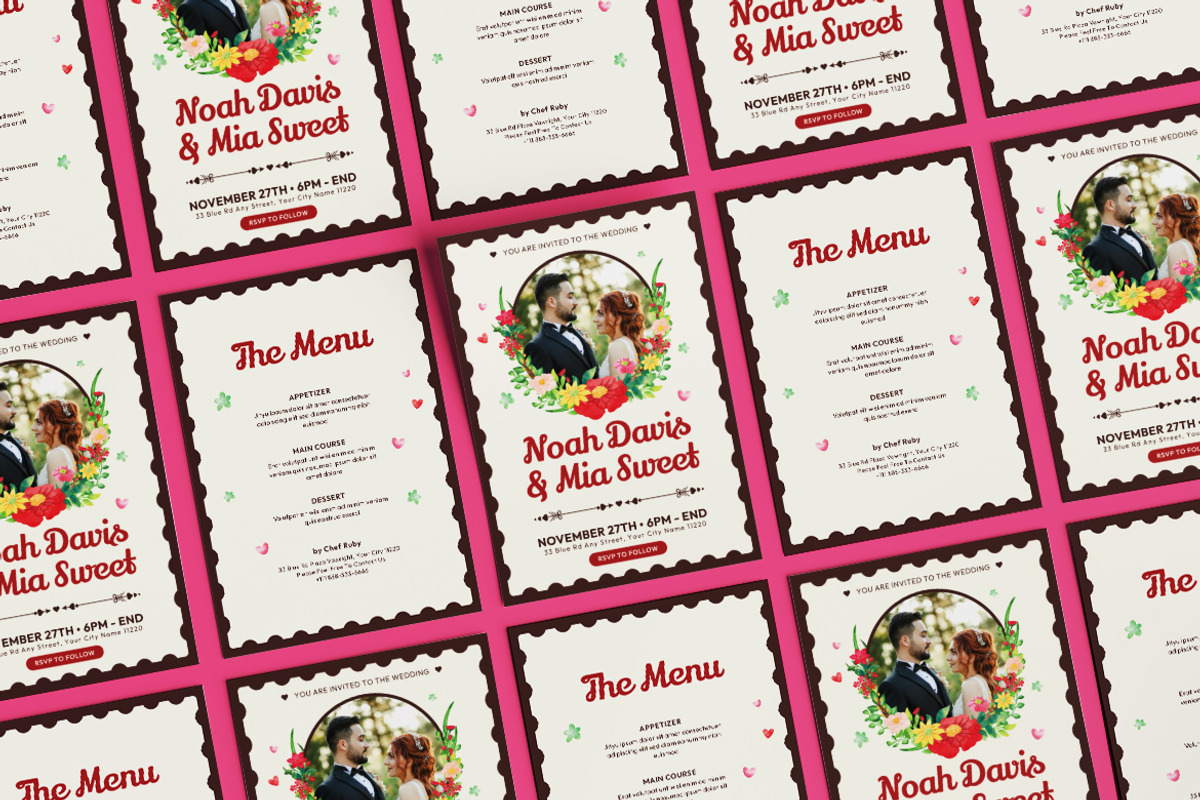 Flora Wedding Invitation Template, an Invitation Template by iDoodle Studio (Photo 3 of 4)