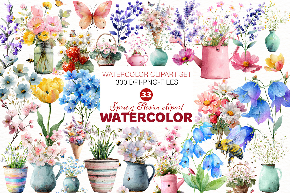 Watercolor Spring Flower clipart, an Illustration by Designworld (Photo 1 of 5)