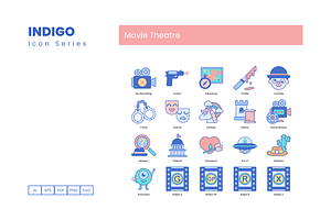 75 Movie Theater Icons - Indigo