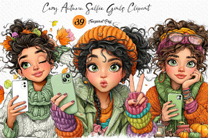 Cozy Autumn Selfie Girls Clipart, a Seasonal Illustration by Craft Nest