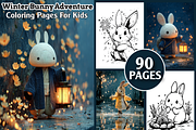 Winter Bunny Adventure Coloring Page, an Animal Illustration by maggiesar (Thumbnail 1 of 4)