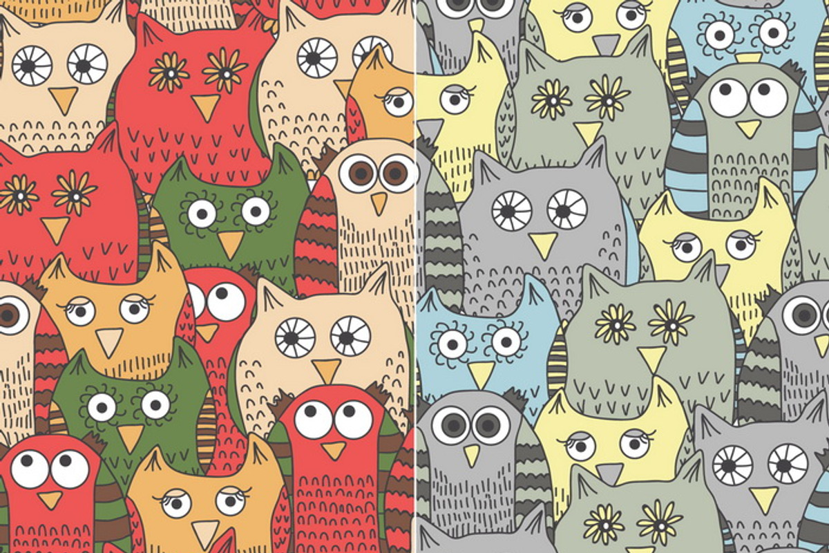 Funny Owls: hand drawn pattern set, a Pattern Graphic by leffka (Photo 1 of 8)