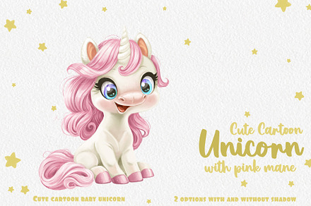 Cute cartoon baby Unicorn sit