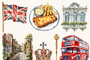 Watercolor London Vibes Clipart, an Object Illustration by BusyDaydesign (Thumbnail 5 of 9)