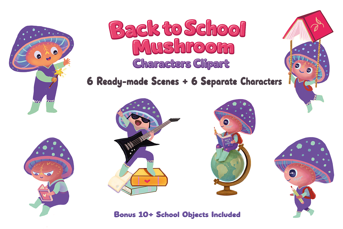 Back to School Mushroom Clipart, an Education Illustration by FaliushViktoriaArtist (Photo 1 of 8)
