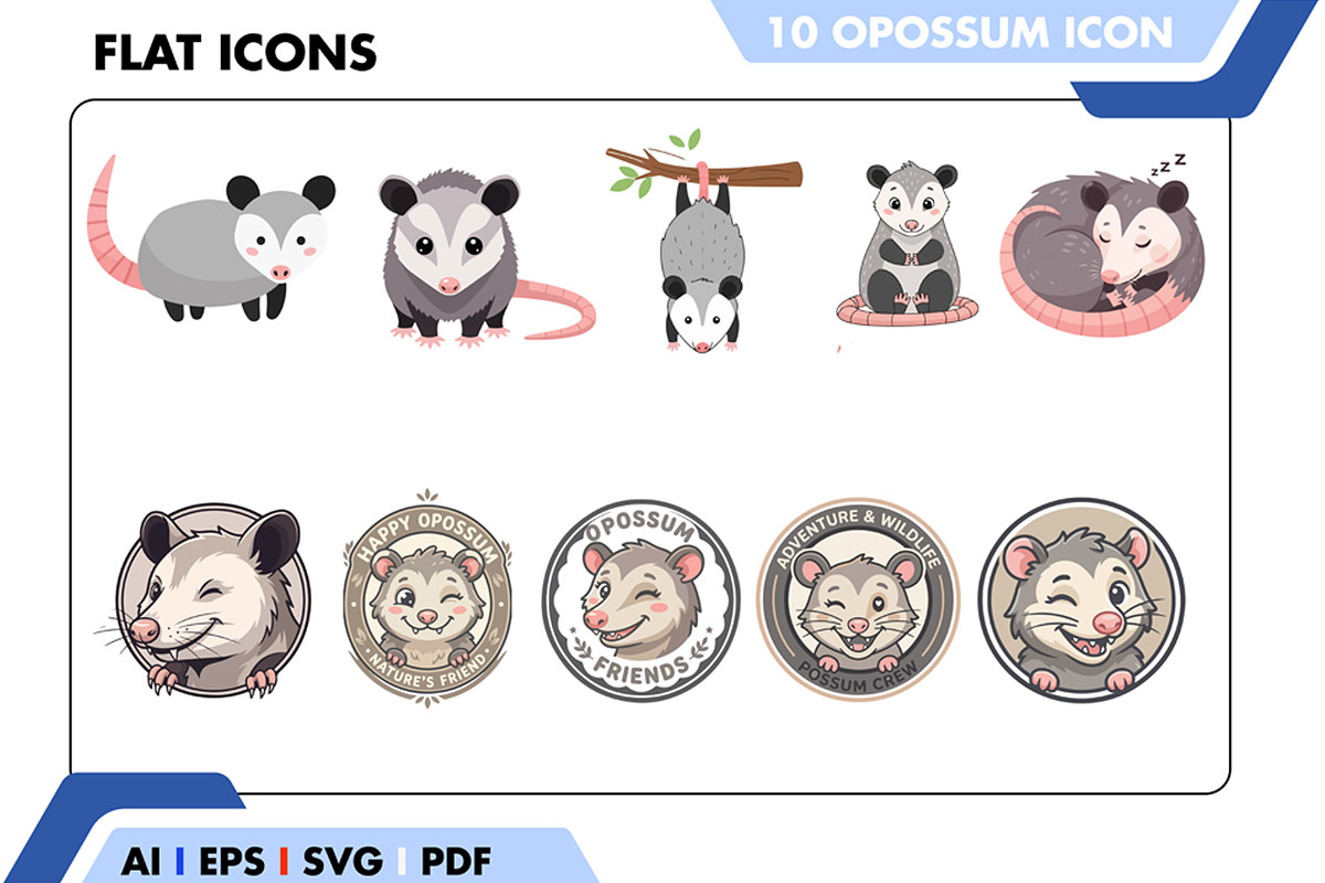 Cute Opossum Illustration & Mascot, a Solid Icon by Fontmine Studio (Photo 1 of 3)