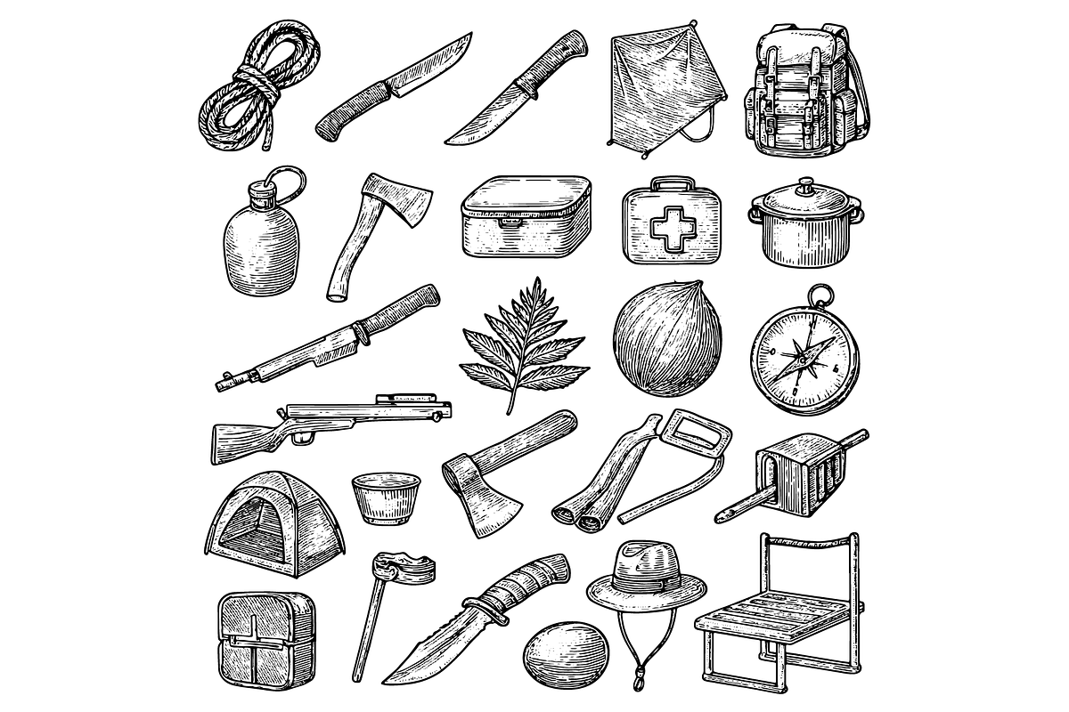 Camping Gear Adventure Set, an Object Graphic by RT Studio