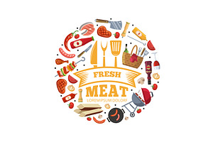 BBQ. circle shape template with flat, a Food Illustration by Onyx