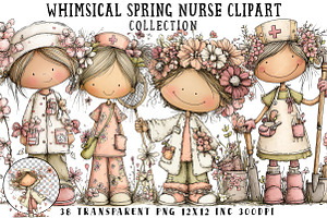 Whimsical Spring Nurse Clipart, an Illustration by OK Design
