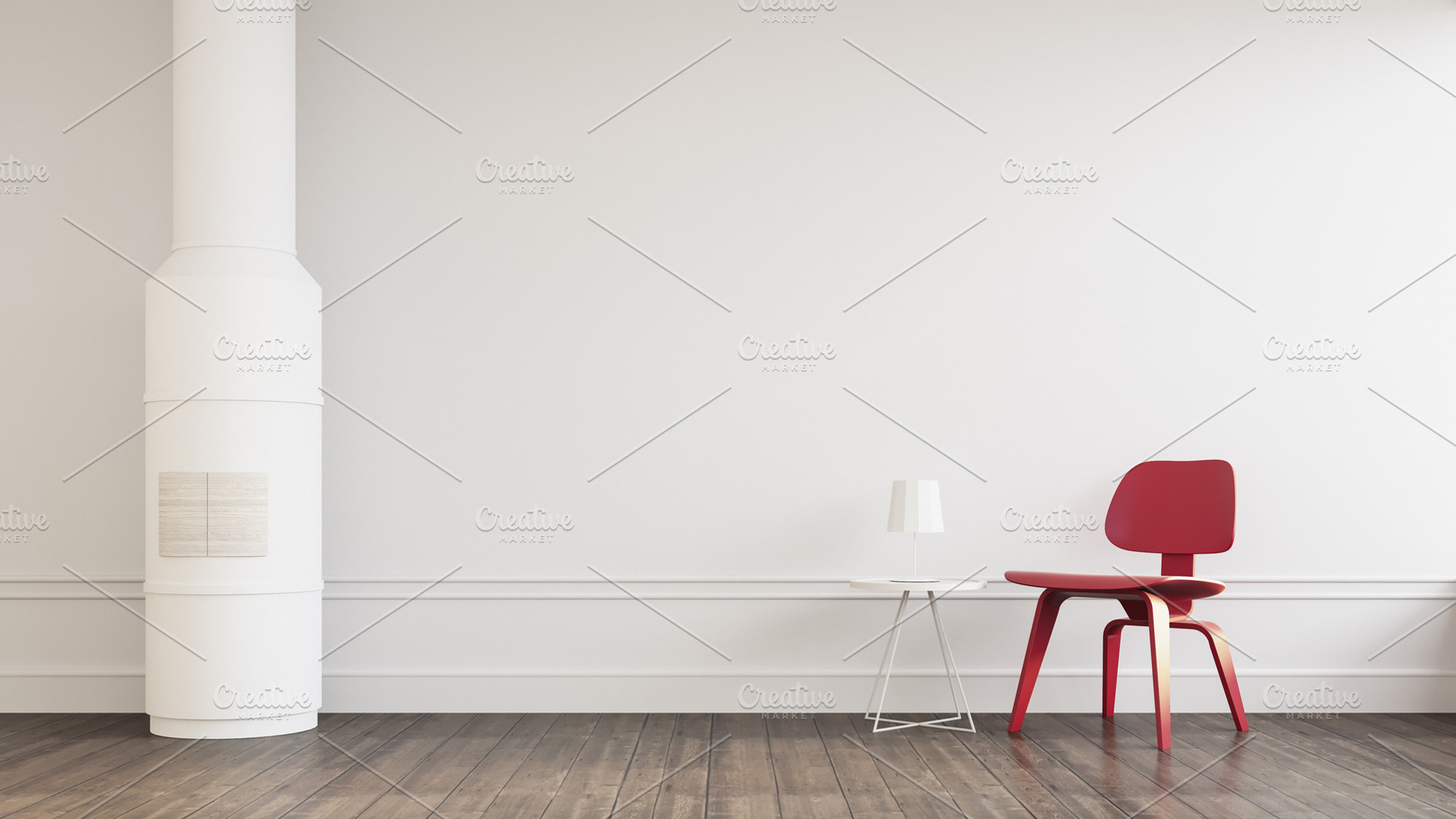 Red chair in the white room, an Architecture Photo by TONTECTONIX