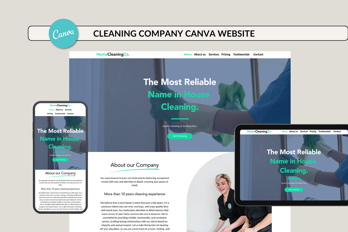 Cleaning Company Website Canva, a Landing Page Template by Preset Pixels (Photo 1 of 9)