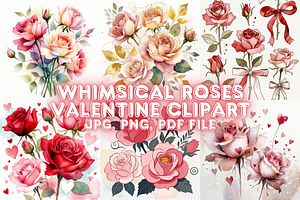 Whimsical Roses Valentine clipart, a Seasonal Illustration by Creative design