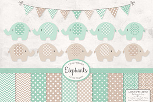 Mint Elephant Clipart & Patterns, an Illustration by Amanda Ilkov