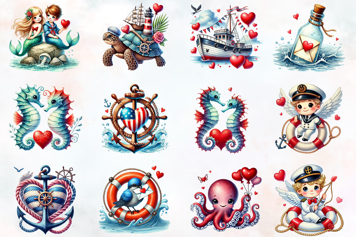 Nautical Valentine's sublimation png, an Illustration by RobertsArt (Photo 3 of 7)