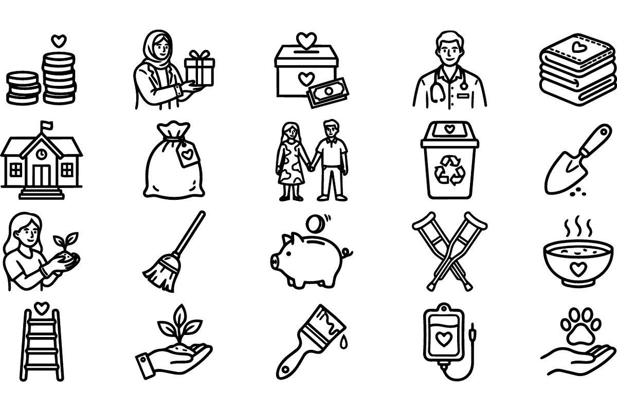 Charity And Care Line Icons Set, an Illustration by designvectx (Photo 3 of 3)