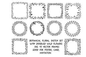 Doodled wild flowers svg frames, an Illustration by SketchArtStudio
