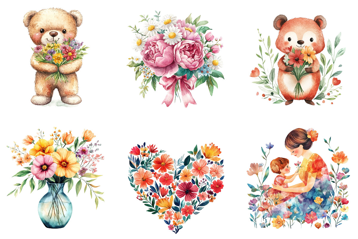 Watercolor Happy Mother's Day, a Seasonal Illustration by Designking (Photo 3 of 5)