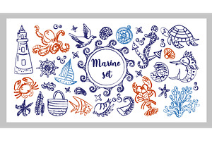 Marine Set Summer Beach Clipart, an Illustration by Lucia Fox