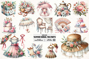Summer Bridal Tea Party Set Clipart, an Illustration by Pixels.Craft