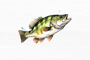 Bass Fishing Watercolor Art Clipart