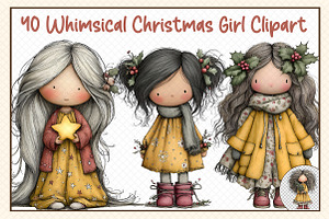Whimsical Christmas Girl Clipart, an Illustration by cherrydesign
