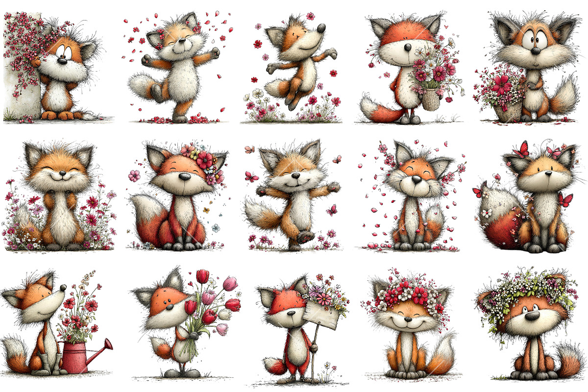 Whimsical Spring Fox Clipart, an Illustration by OK Design (Photo 3 of 6)