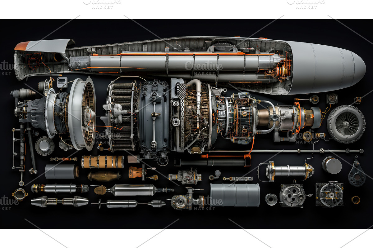 Exploded view of a jet engine, a Transportation Illustration by Sergey ...