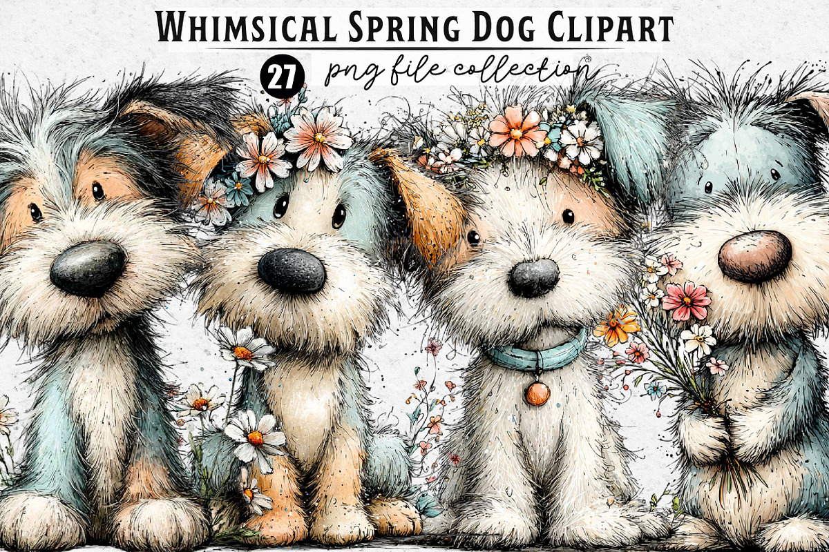 Whimsical Spring Dog Clipart, an Illustration by Dream Creation (Photo 1 of 6)