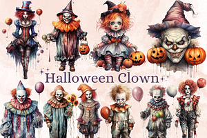 Watercolor Halloween Clown Clipart