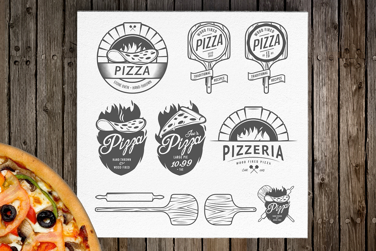 Vintage pizzeria logos and elements, a Food Illustration by 1baranov (Photo 1 of 2)