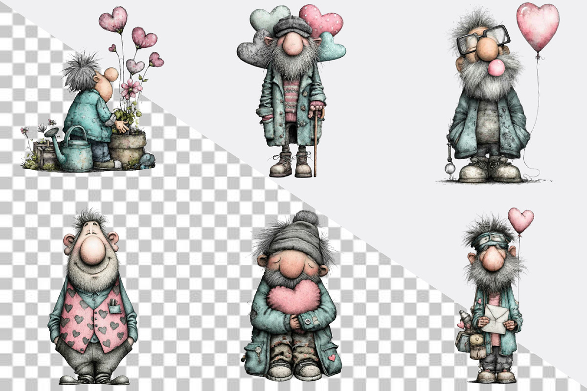 Whimsical Valentine Old Man Clipart, an Illustration by SVGArt (Photo 3 of 8)