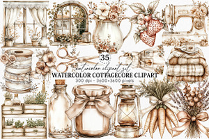 Watercolor Cottagecore Clipart, an Illustration by Canvas Craft