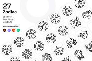 Zodiac Icons Set - Line, an Outline Icon by Kmg Design