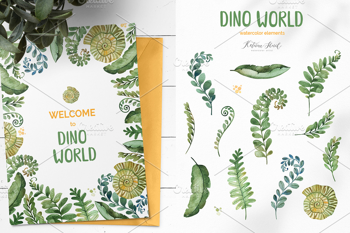 Dino World. Watercolor collection., an Animal Illustration by Kate_Rina (Photo 7 of 16)