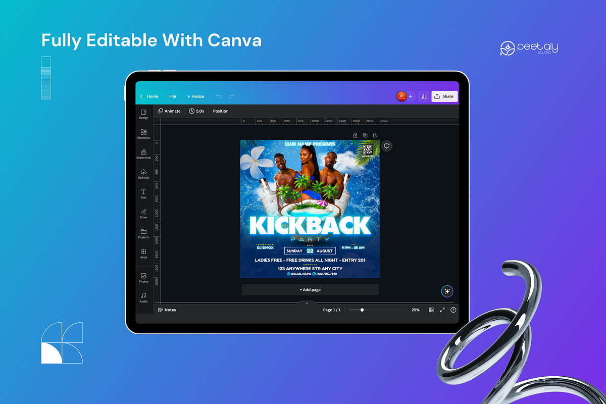 Blue Kickback Flyer Canva Template, a Flyer Template by PeetalyStudioDesigns (Photo 3 of 5)
