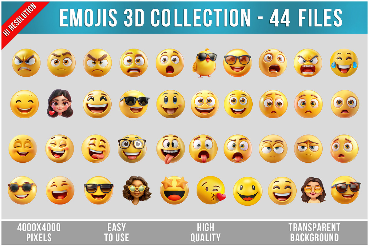 Emojis 3D Collection - 44 PNG Files, an Object Graphic by Bruno's Shop