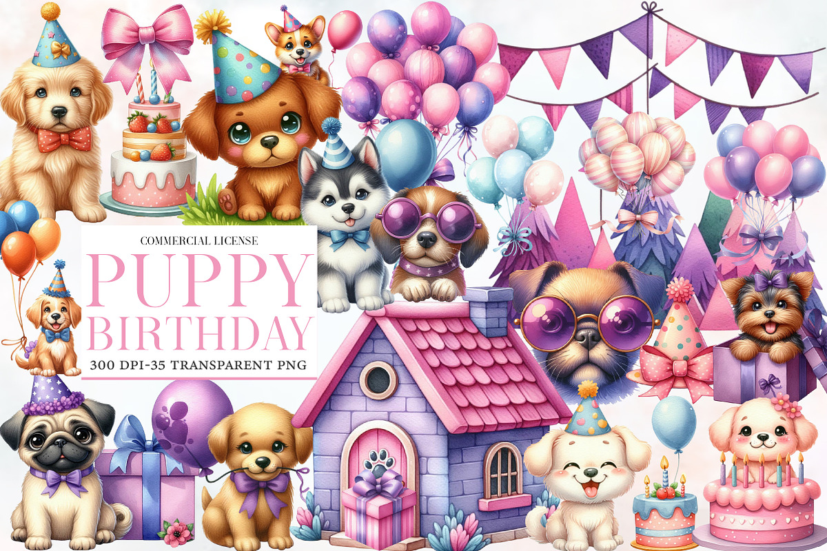 Puppy Birthday Clipart, an Illustration by Designworld (Photo 1 of 5)