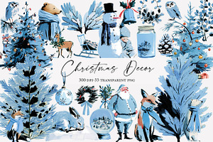 Watercolor Christmas Decor Clipart, an Illustration by Designworld
