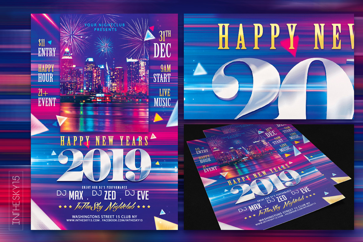 New Years 2019 Flyer Template, a Flyer Template by InTheSky15 (Photo 2 of 2)
