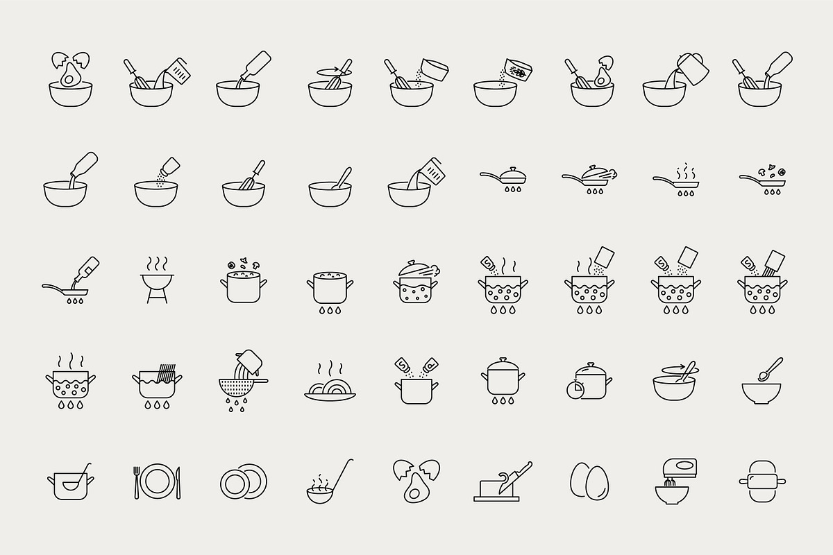 Cooking and kitchen utilities icons, an Outline Icon by mayrum (Photo 2 of 3)